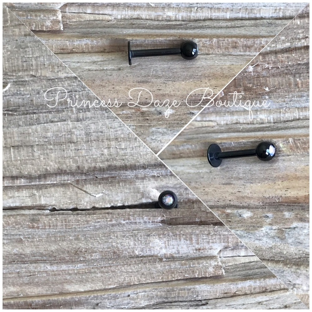 Black Ball Labret Lip Stud Iridescent Gemstone Monroe Tragus Piercing